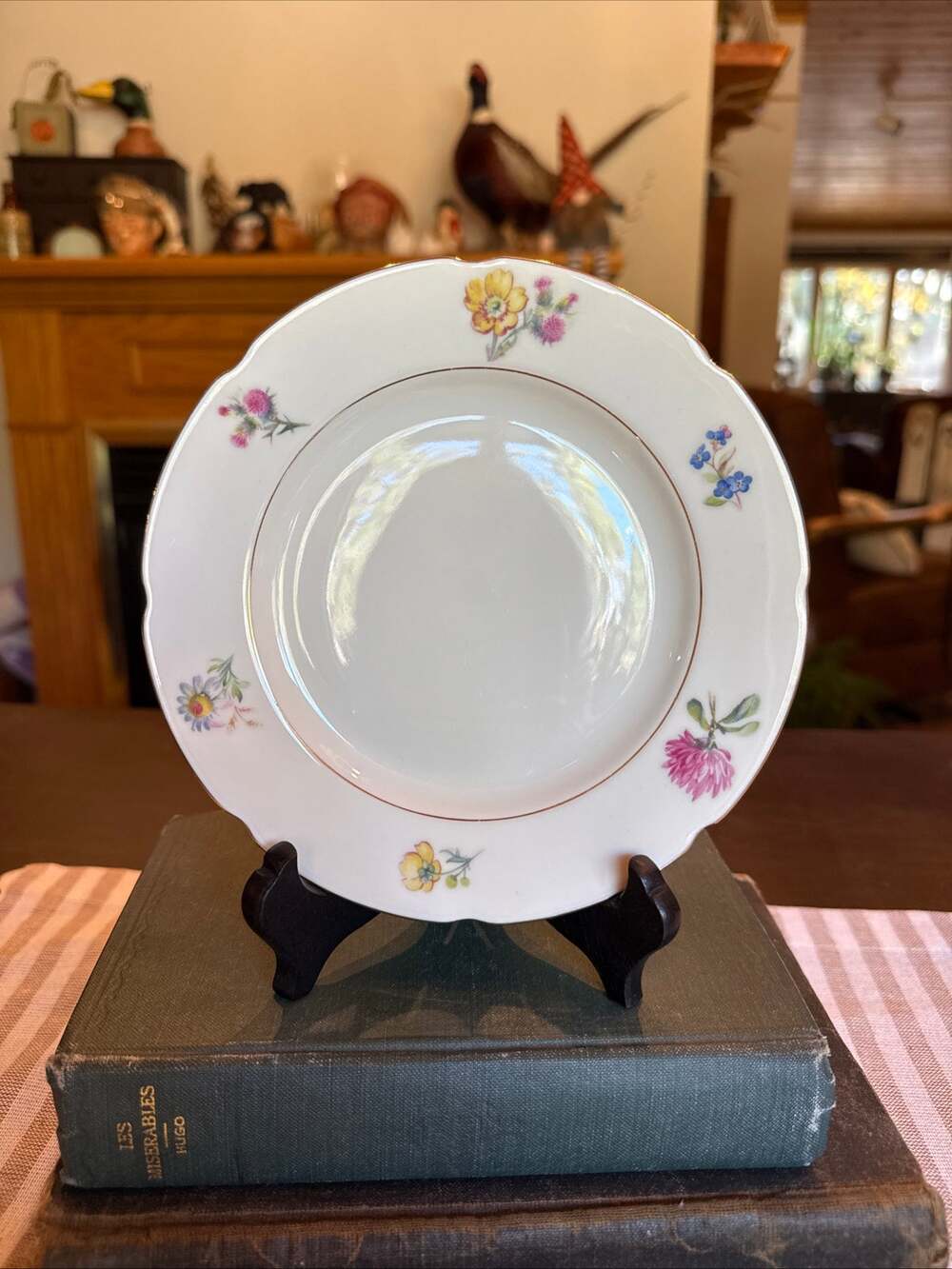 Antique Pirken-Hammer, Czech 9 Floral Dessert Plates Scalloped Edge w/Gold Trim
